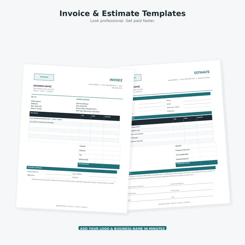 House Cleaning Business Kit: estimate and invoice templates