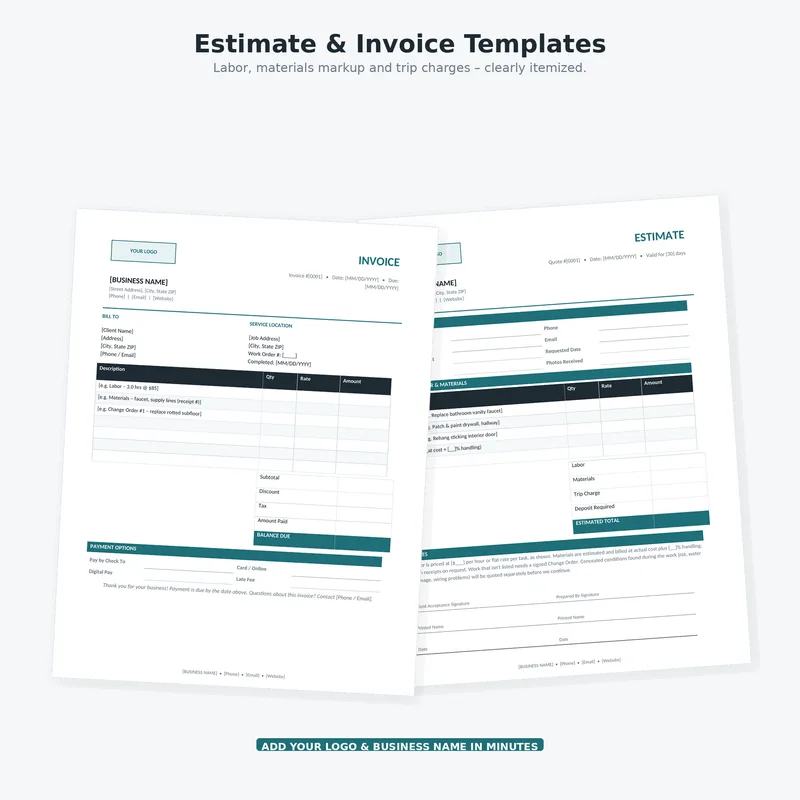 Handyman Business Kit: estimate and invoice templates