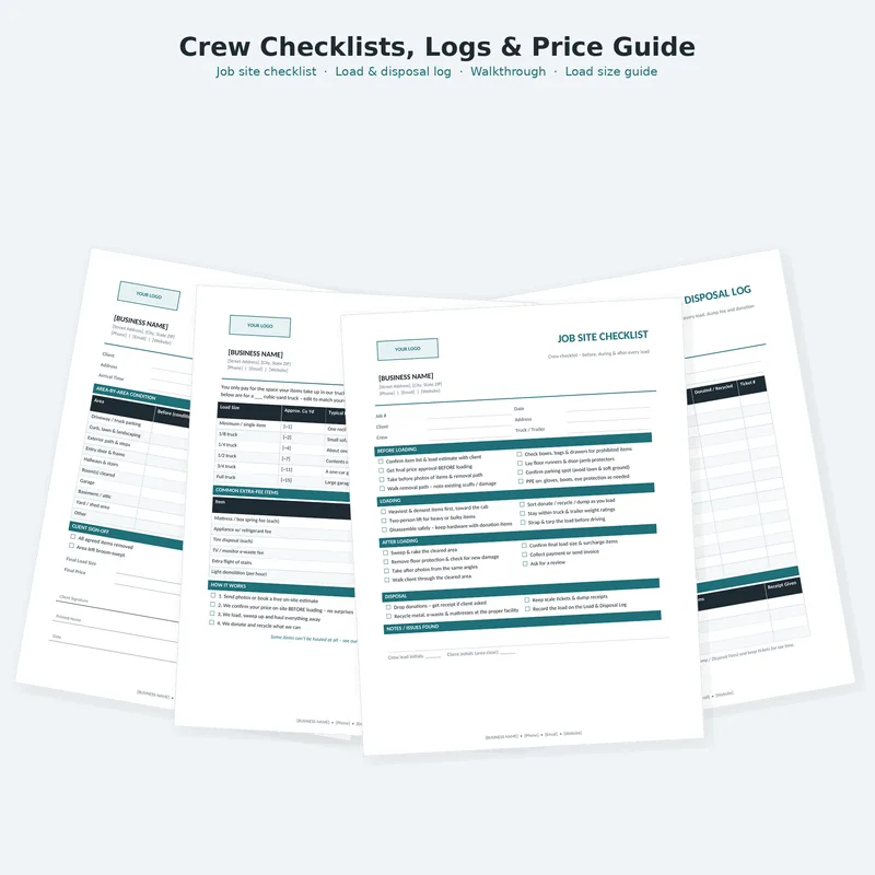 Junk Removal Business Kit: checklists and job forms