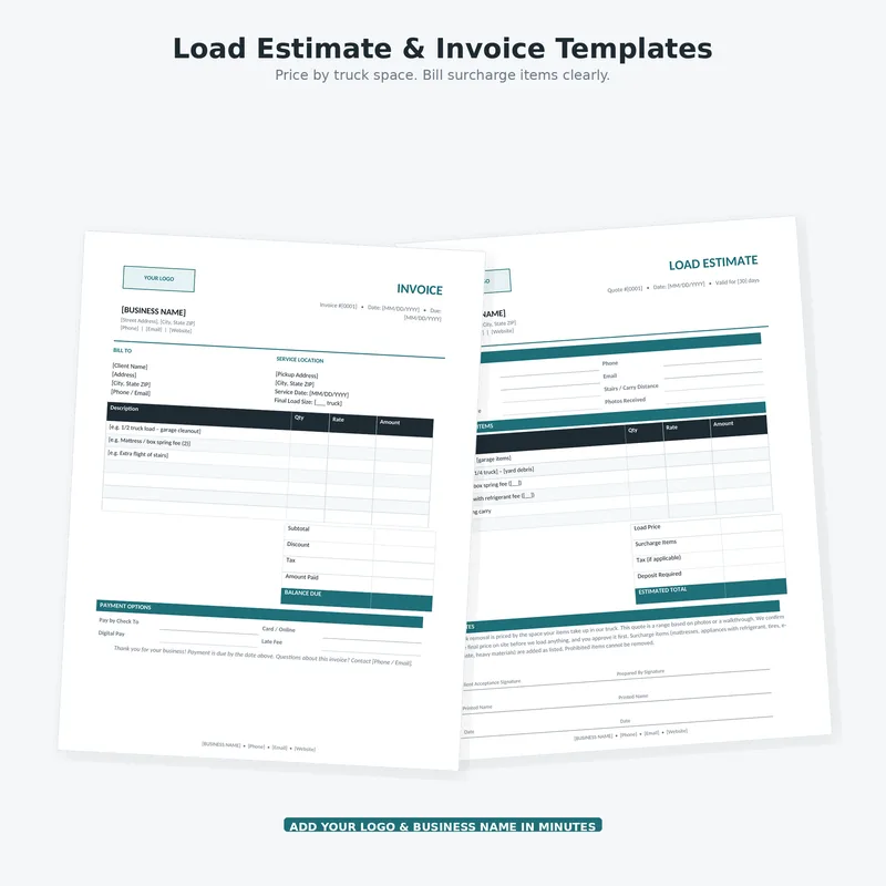 Junk Removal Business Kit: estimate and invoice templates