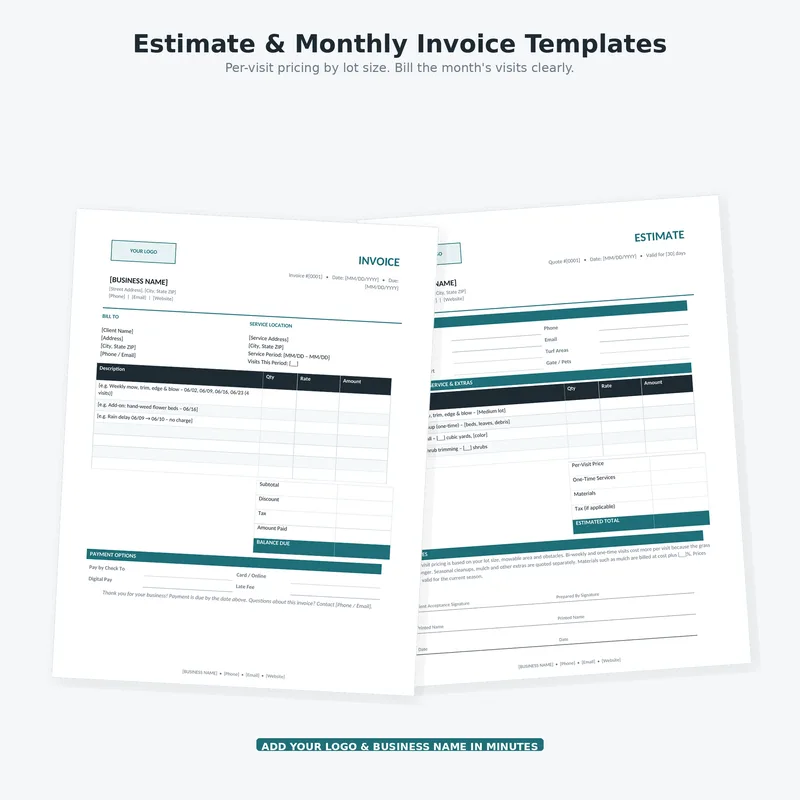 Lawn Care Business Kit: estimate and invoice templates