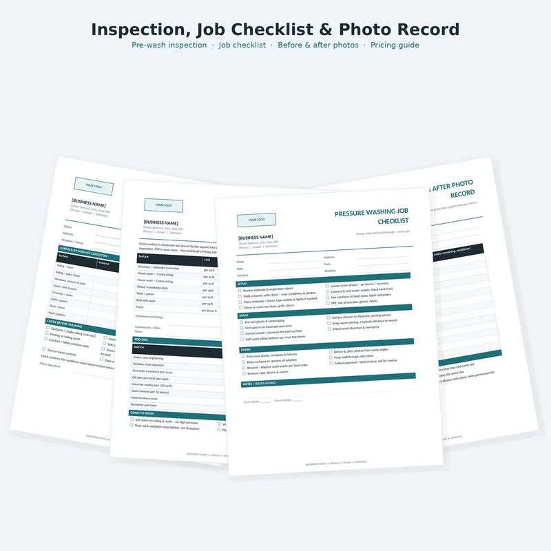 Pressure Washing Business Kit: checklists and job forms