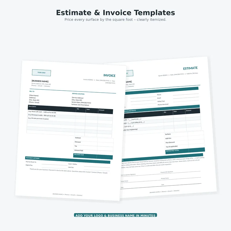 Pressure Washing Business Kit: estimate and invoice templates